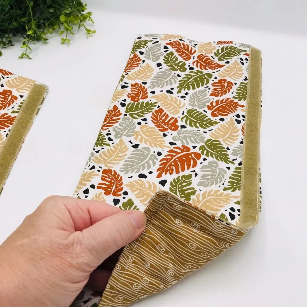 Set of 2 Refrigerator Handle Covers, Reversible, Monstera Tans Beige 14x5